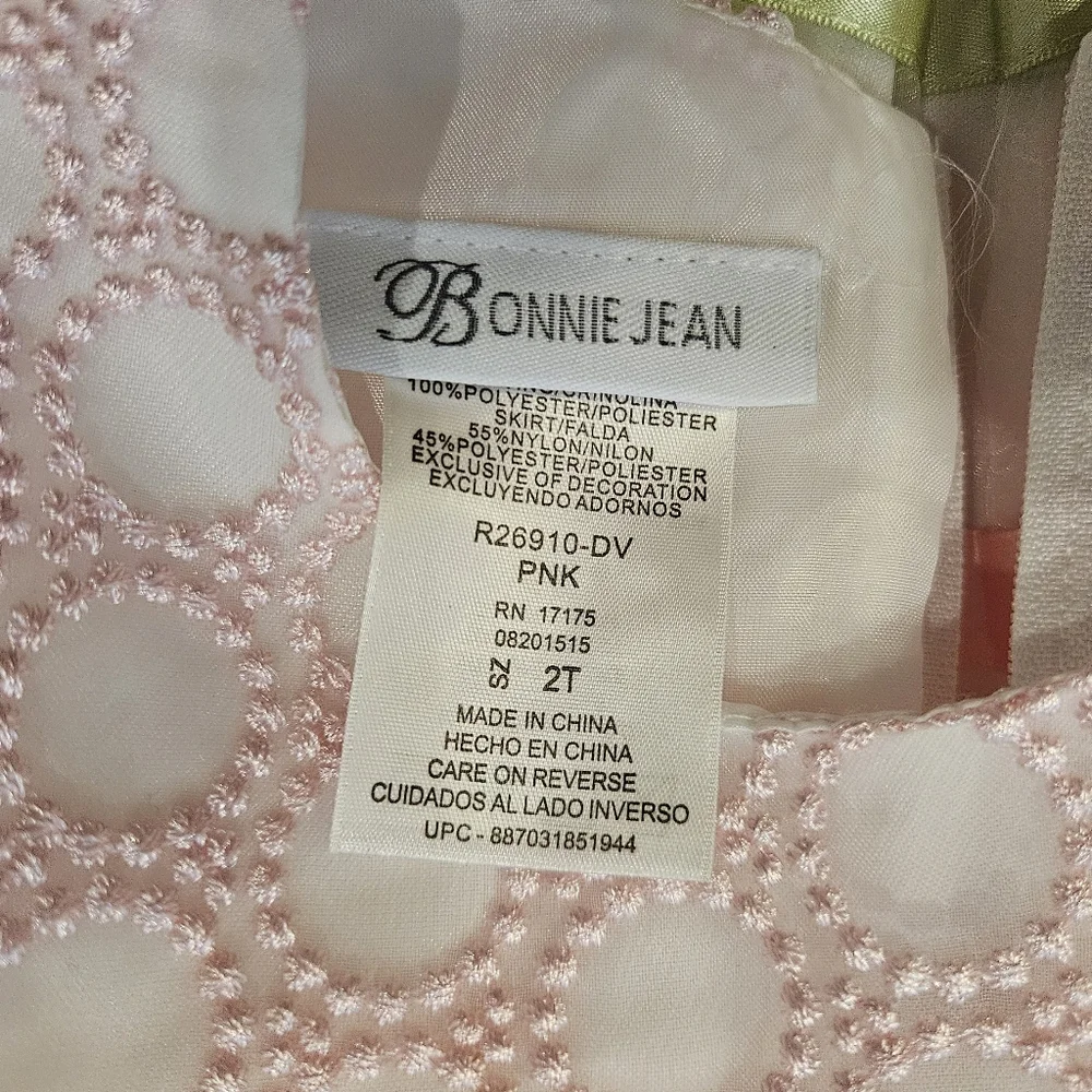Bonnie Jean Satin Ribbon Dress Pink & Green Size 2T - Picture 14 of 15